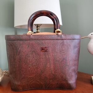 Etro 1997 Paisley Coated Canvas & Leather Top Handle Bag Vintage Made in Italy